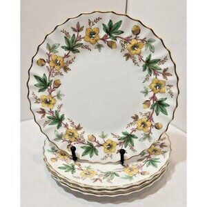 Vtg Royal Doulton Chatsworth Yellow Green Salad Plates Set of 4 Floral Swirl